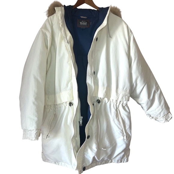 Vintage Woolrich Down Filled Puffer Winter White Coyote Fur Trim L - Picture 3 of 10